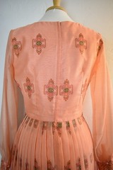 Vintage 1970’s Alfred Shaheen Peachy Pink / Orange Puff Sleeve Maxi Dress