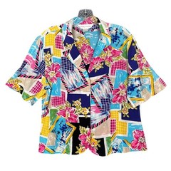 Casual Corner Womens Silk Button Down Shirt Large Camp Retro Floral Vintage 90s