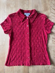 Vintage 90s Self Esteem Heart Print Button Shirt Size Large Valentines Day Y2K