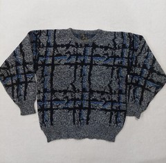 VTG 80s 90s Coogi Style Sweater Balloon Brand USA Pullover Black Gray Pattern M