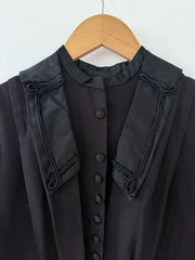 Antique Victorian Wool Crepe Full Length Winter Wrapper Dress/Duster Mourning M