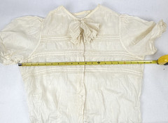 Vintage 1930s Sheer Cotton Blouse Lace Trim Short Sleeve Jabot