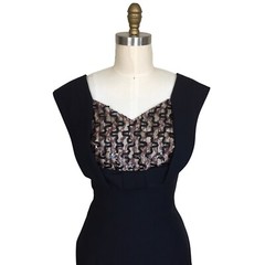 Vintage 1960s Sequin Wiggle Dress | 1960s Vintage Medium Black Sequin Dress