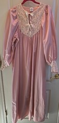 Vintage Farr West Pink Satin Polyester Lace Long Nightgown Size Small