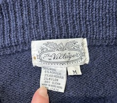 Vintage Wool Kid Mohair Navy Sweater Mock neck Roses? Flowers Size M Cottagecore