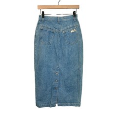 Vivaldi Vintage Denim Maxi Skirt Blue High Waisted Western Button Back Size 10