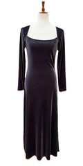 Vtg Moda Intl Sz M Silver Velvet L/S Maxi Dress Square Neck Whimsigoth RenFaire