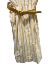Vintage Yellow Striped Warren Petites Neiman Marcus Belted Shirt Dress Size 4