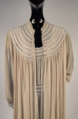 1930’S CREME SILK CHIFFON PUFF SLEEVE NIGHT GOWN PEIGNOIR SET W LACE INSERTION