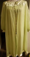 Vintage Gossard Artemis Lime Green Nightgown Button Neck Puff Sleeves Medium 60s