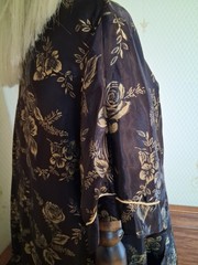 Vintage 1970s/1980s Black Gold Brocade Satiny Chinoiserie Caftan Dress, 2X-3X