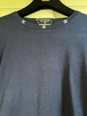 CHANEL BOUTIQUE 1998C NAVY BLUE CC LOGO COTTON TOP FR42-40