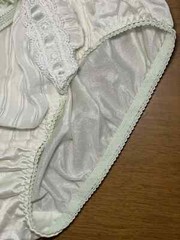 Pale Green Polyester Nylon Silky Panty Vtg Sheer Hi Cut White Lace Briefs Sz.6/M