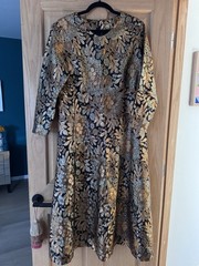 60’s Gold Metallic Textured Brocade Dress VTG Cocktail Midi – Medium