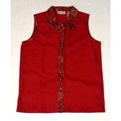 VTG Sleevless Shirt Nick & Sarah Size M 90s Merlot Fancy Gold Green Paisley Trim