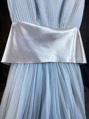 VTG 1950s Pale Blue Pleated Chiffon Satin Dress Tulle Petticoat McDonalds XS – S