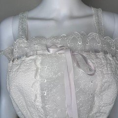 Vtg 1950s White Seersucker Lingerie Tank Top Peplum Blouse Lace 50s Loomcraft