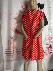 Vintage 60s Twiggy Dress Red White Graphic Pattern A Line Retro Sundress 38-42