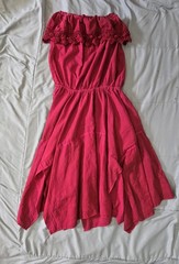 Vintage Homemade Strapless Dress Red Cotton Festival Fairy Renaissance M