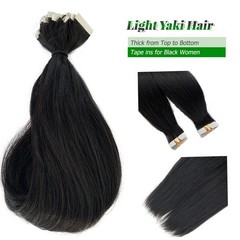 Yaki Straight Human Hair Tape-in Extensions Black Women 22in Natural Black
